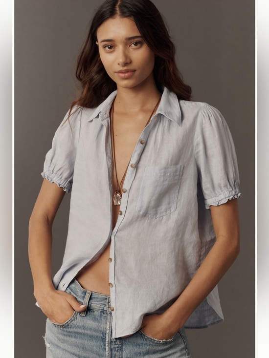 Pilcro Tops - Pilcro Aly 100% Linen Puff Sleeve Blouse